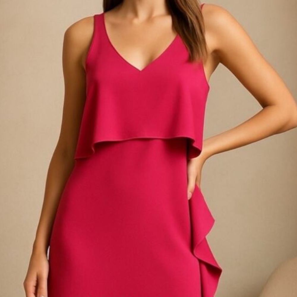 NWT Trina Turk Pink Ruffled side mini Sundress in Fuchsia pink size 10